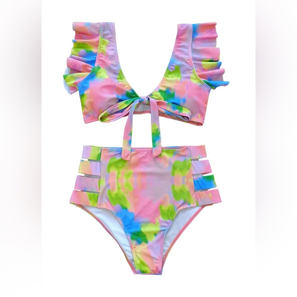 NWT Colorful Ruffle Sleeve Bikini Set
